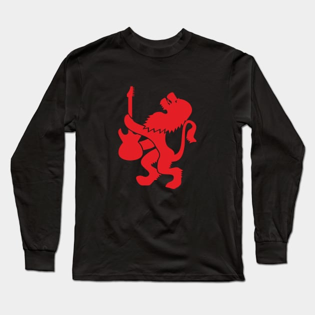 Lion guitarist (red print) Long Sleeve T-Shirt by aceofspace